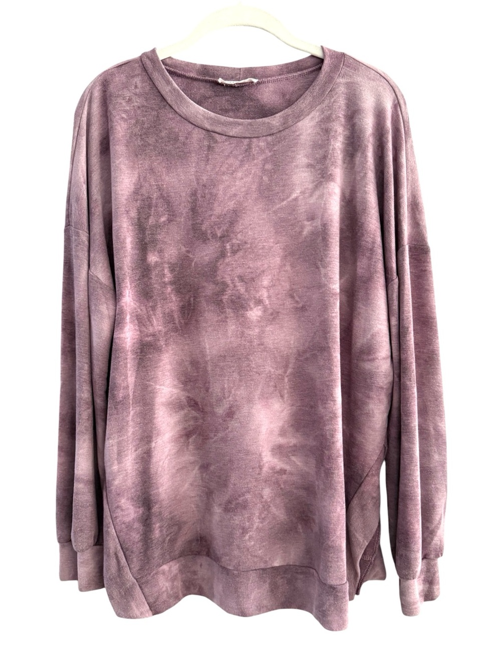 First Love Tie Dye Sweatshirt Lightweight Pullover Crew Neck Purple Pink Size L